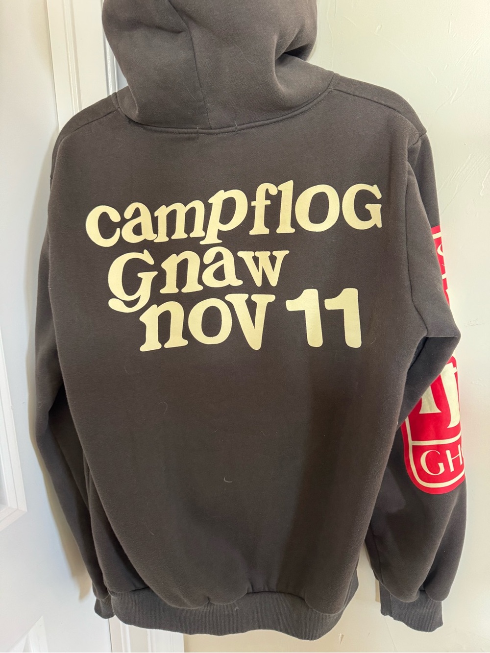 LONELY GHOST Black Hoodie with Cream Lettering, Red Heart & Teal Sleeve Accent - Picture 3 of 7
